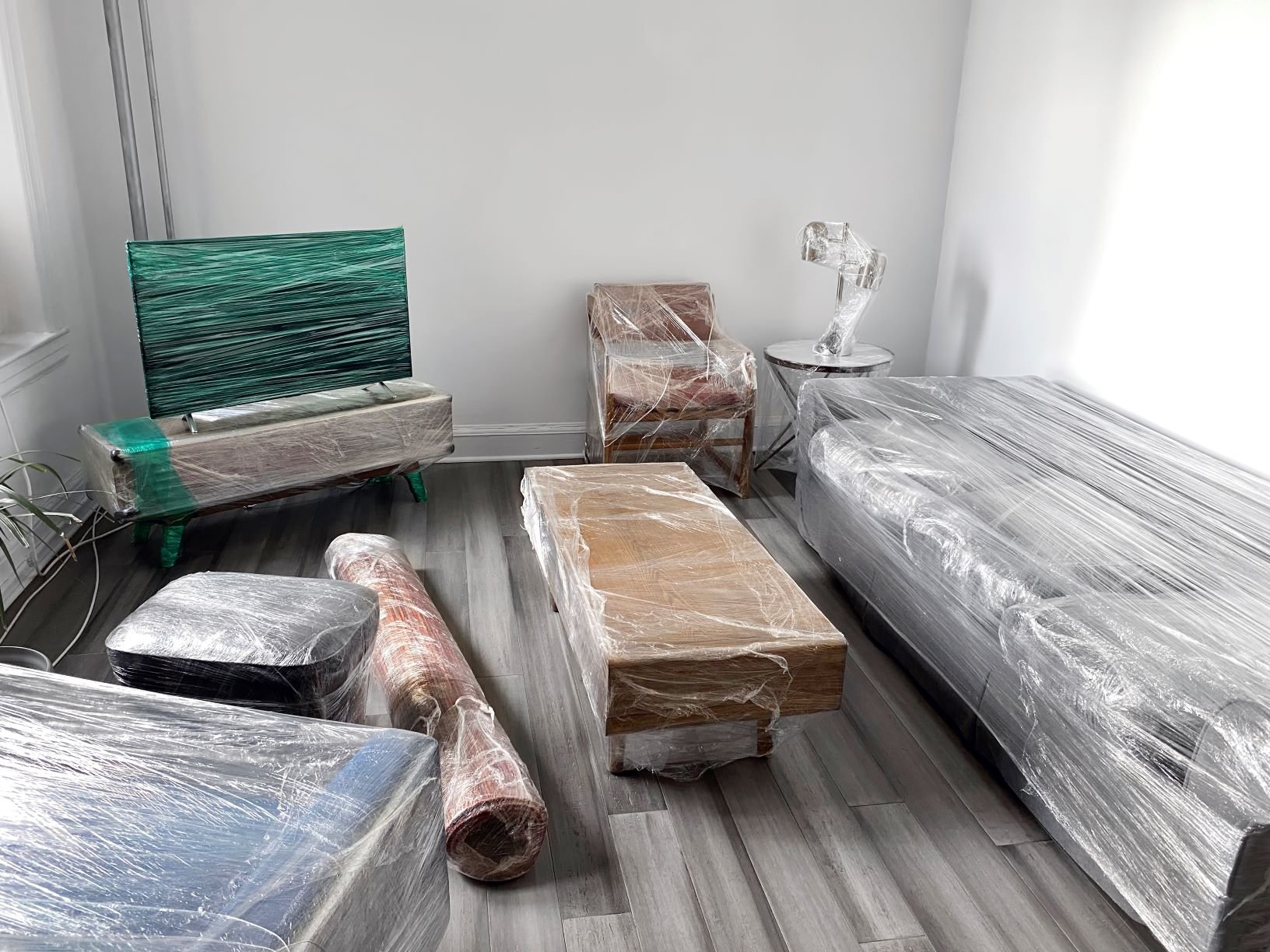 Furniture wrapped for storage